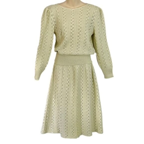 Vintage Dresses & Skirts - Vintage Vivanti Cottagecore Crochet Sweater Set 70's Grandmacore